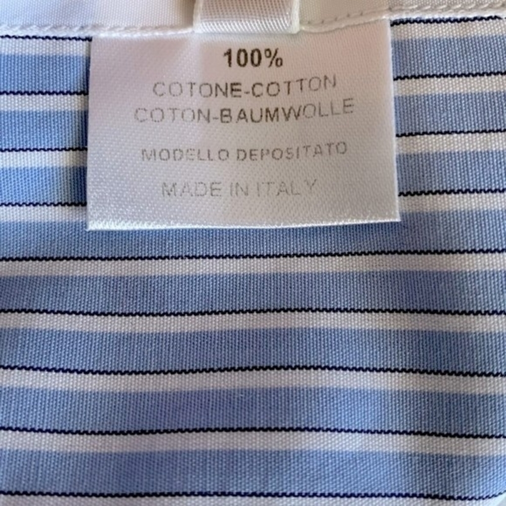 Amina Rubinacci Womens Blue Stripe Button Front Shirt 8 Cotton Cropped Sleeve VG - Picture 8 of 8